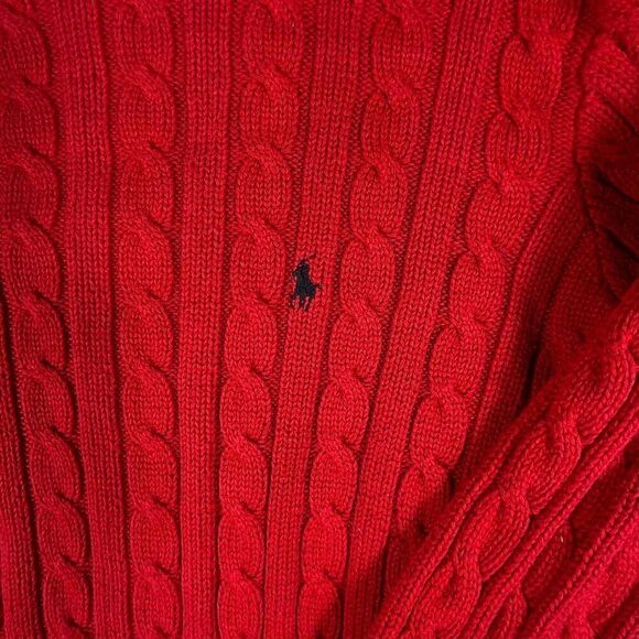 Ralph Lauren Golf Red Long Sleeve Cable Knit Cotton Pullover Sweater Size Large - Picture 2 of 9